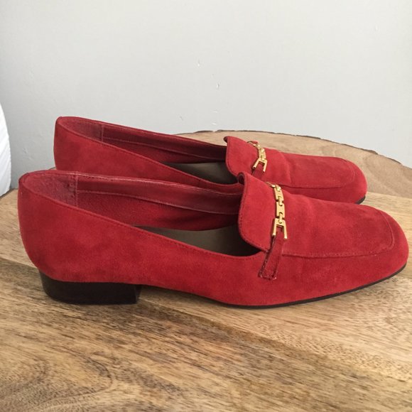 Jasmin Flex Red Suede Gold Hardware Penny Loafer Size 8M - Picture 3 of 9